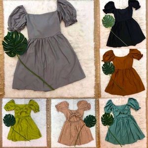 Square neck, ruffle sleeve and tie knot back flounce dress